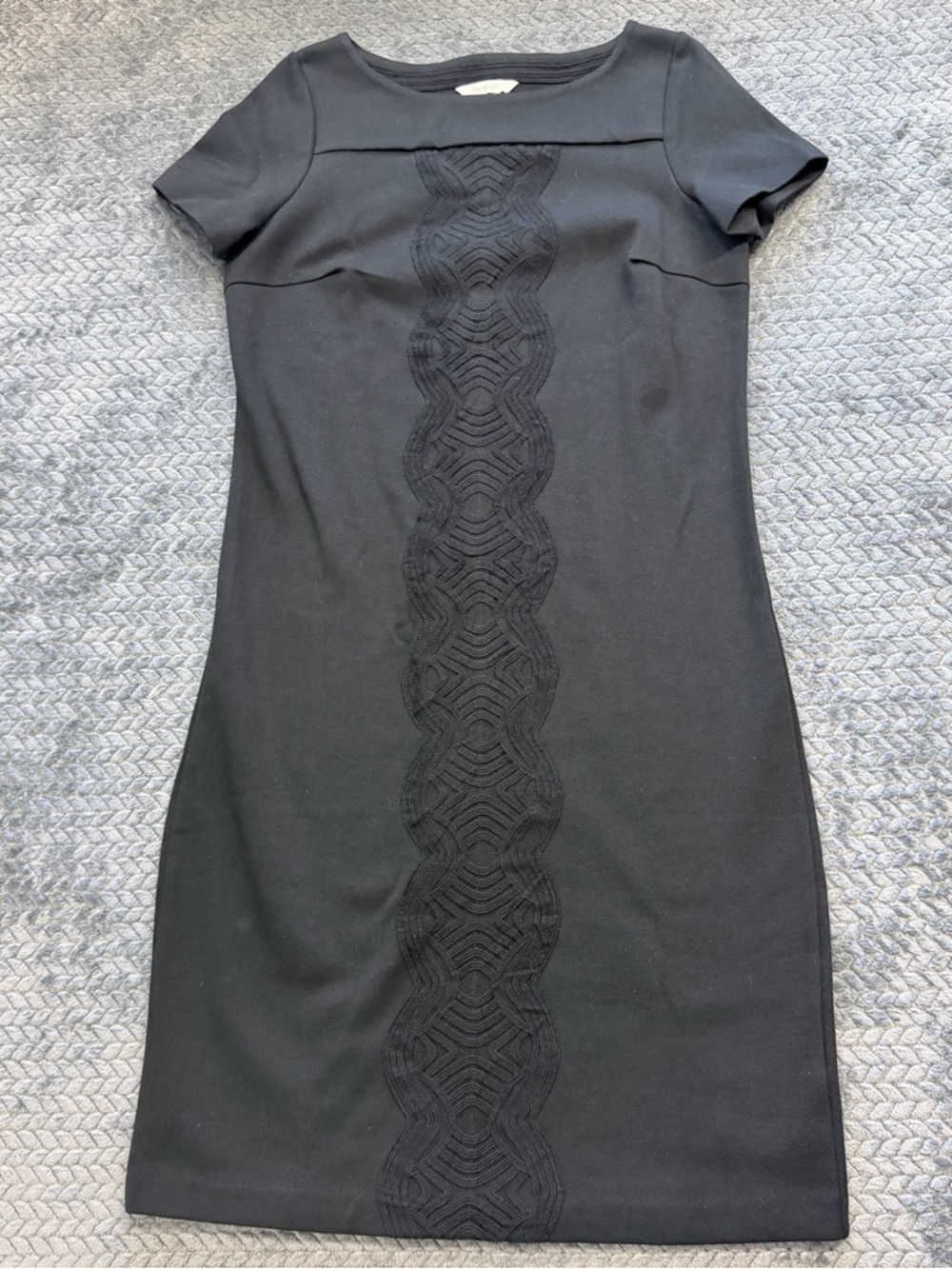 Boden Black Short Sleeve Ponte Dress with Embroidered Detail Estimated Size 8